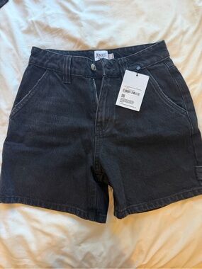Princess Polly Lou Carpenter Denim Shorts Washed Black